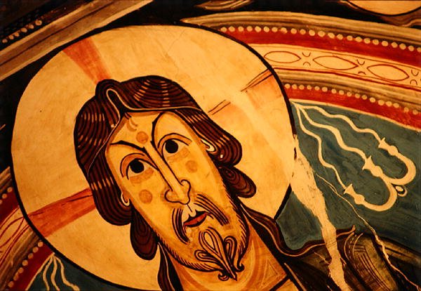 Chrystus w majestacie w otoczeniu serafinów i symboli Ewangelistów, kopia oryginału z XII w. (fresk) (detal) autorstwa School Spanish