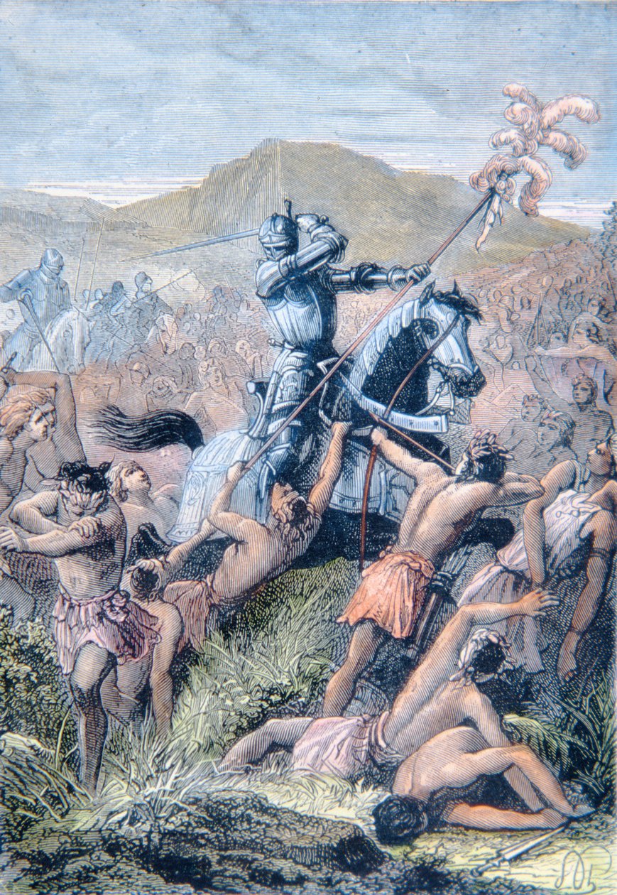 Hernan Cortes w bitwie pod Otumba w Meksyku autorstwa School Spanish