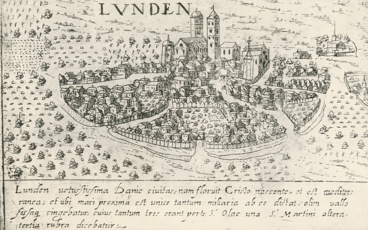 Miasto Lund, Szwecja (akwaforta) autorstwa School Swedish