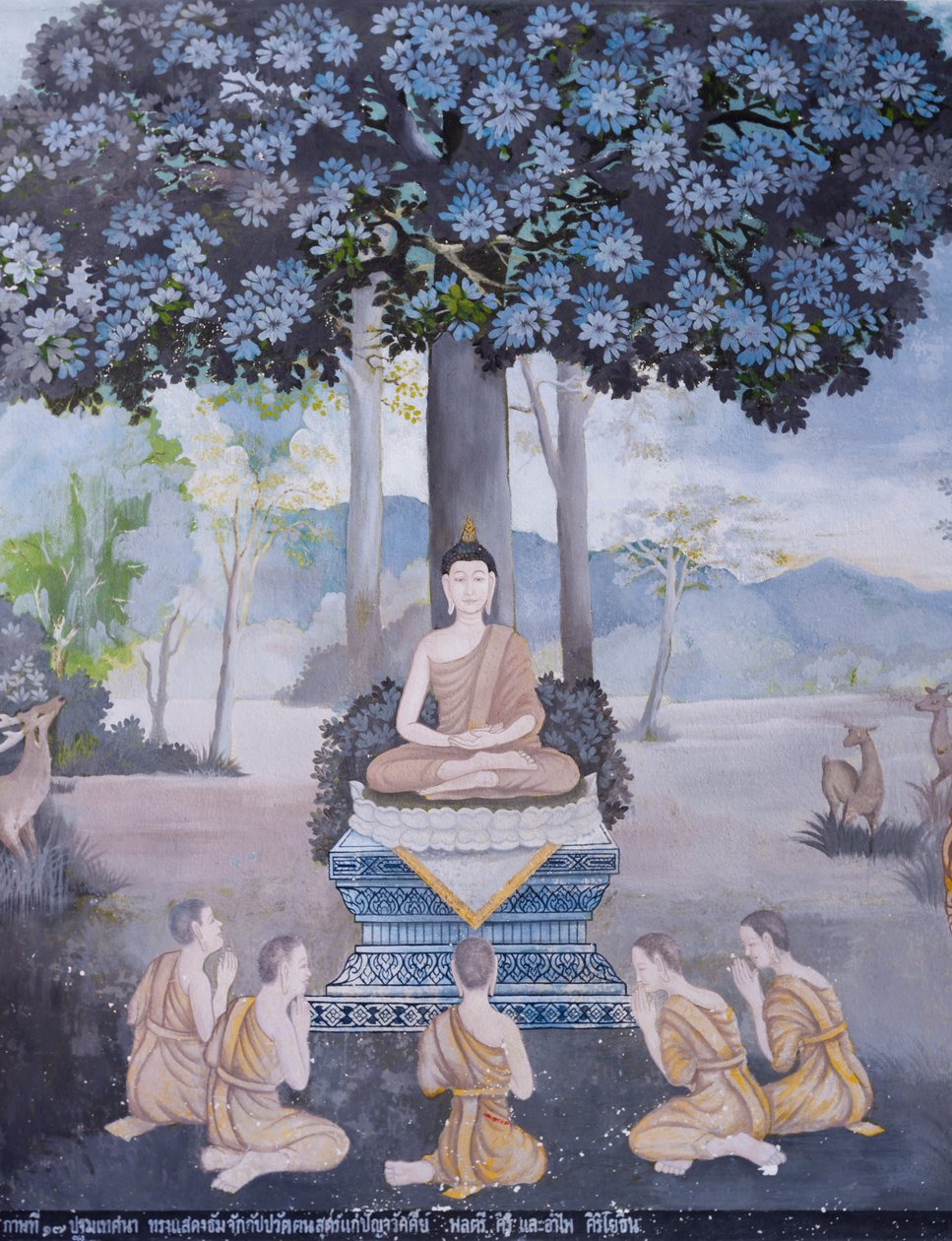 Fresk przedstawiający scenę z życia Buddy, świątynia Wat Phra That Doi Suthep (fresk) autorstwa School Thai