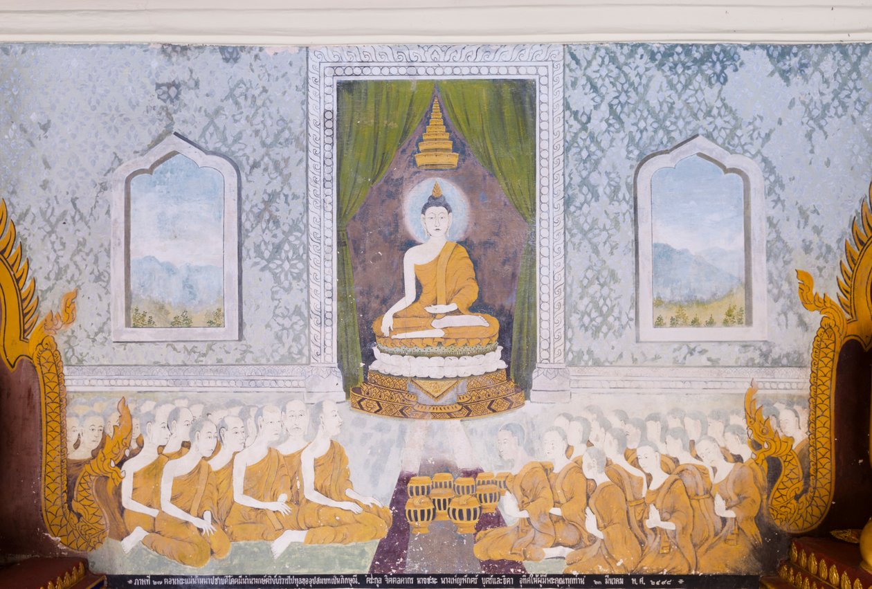 Fresk przedstawiający scenę z życia Buddy, świątynia Wat Phra That Doi Suthep (fresk) autorstwa School Thai