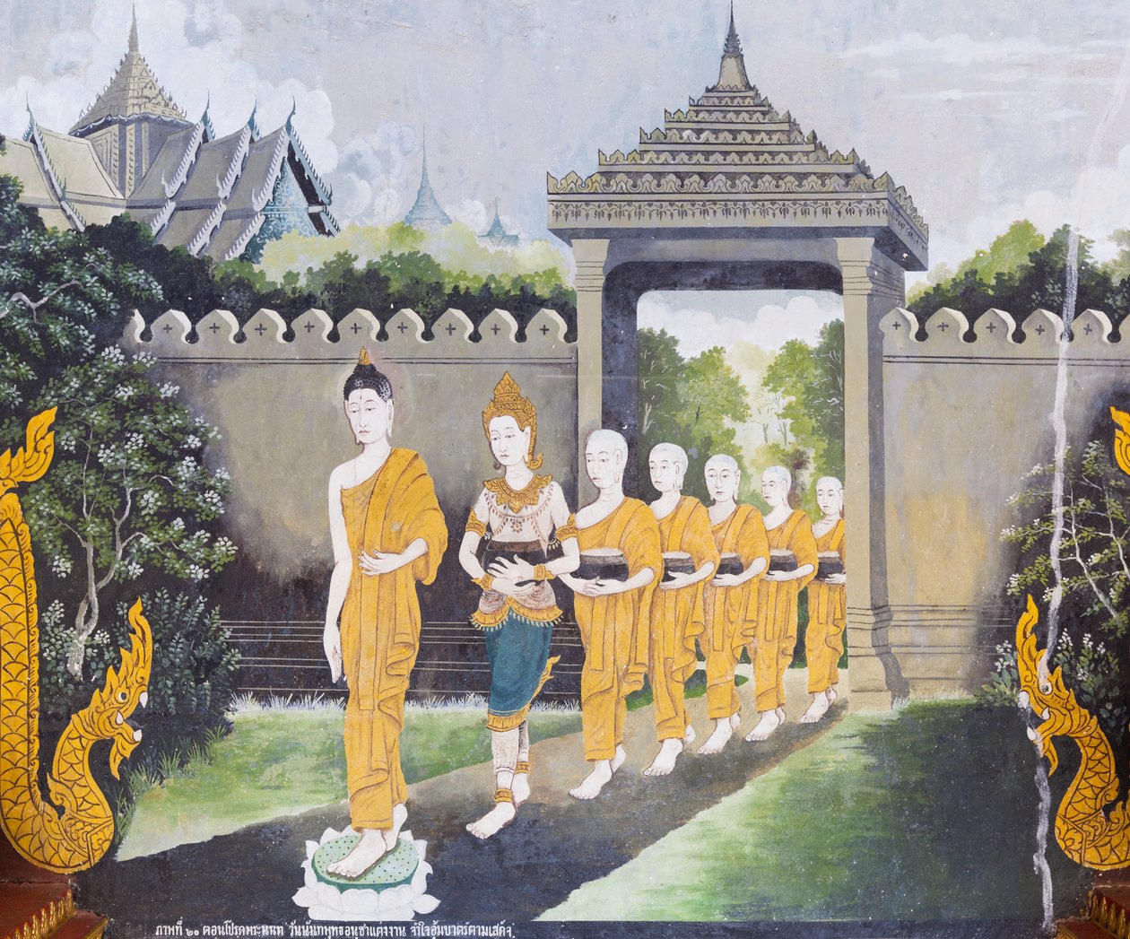 Fresk przedstawiający scenę z życia Buddy, świątynia Wat Phra That Doi Suthep autorstwa School Thai