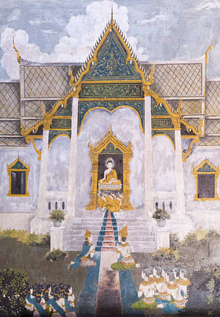 Fresk przedstawiający scenę z życia Buddy, świątynia Wat Phra That Doi Suthep autorstwa School Thai