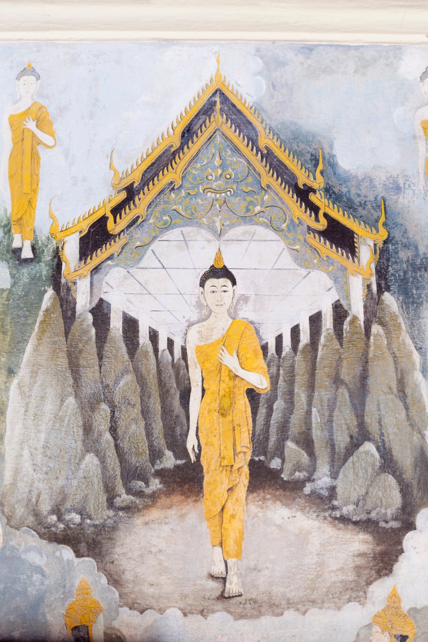 Fresk przedstawiający scenę z życia Buddy, świątynia Wat Phra That Doi Suthep (fresk) autorstwa School Thai