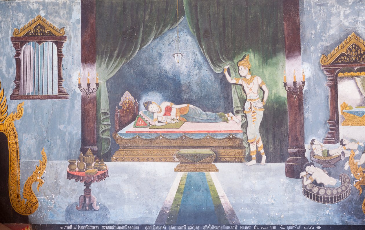 Fresk przedstawiający scenę z życia Buddy, świątynia Wat Phra That Doi Suthep autorstwa School Thai
