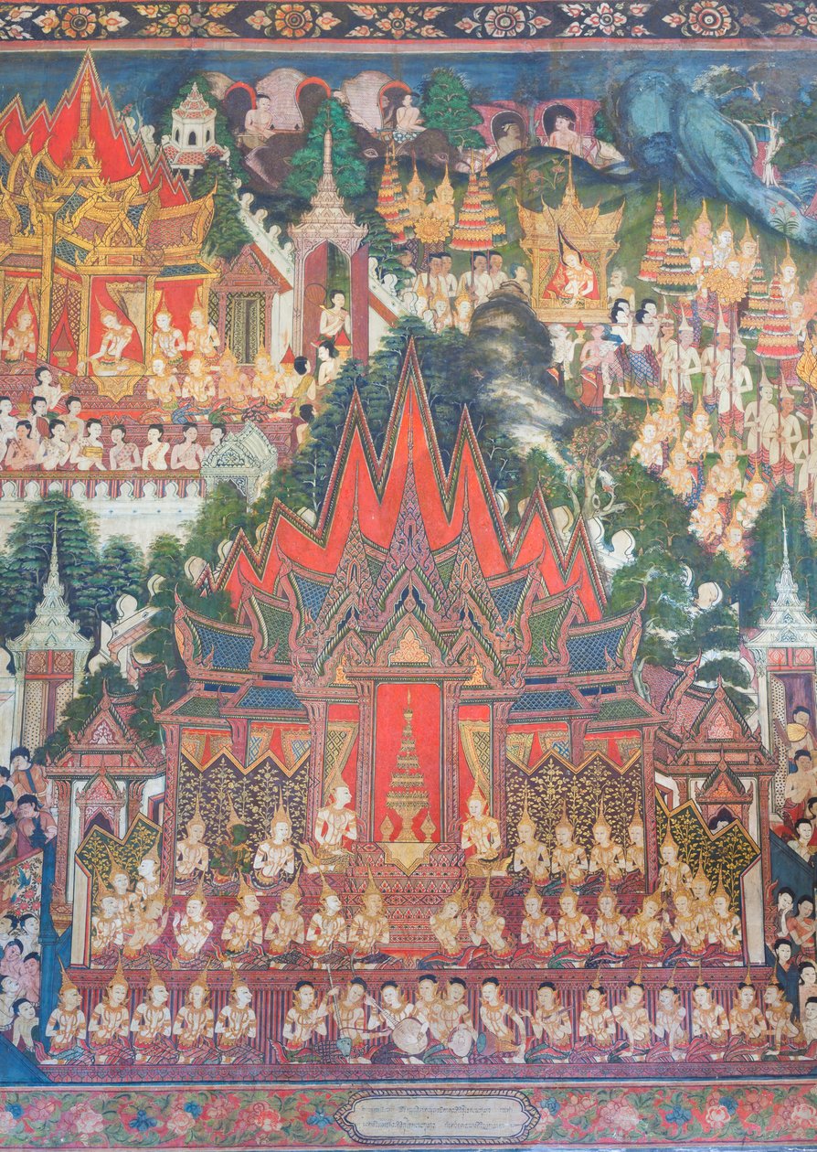 Malowidła ścienne w kaplicy Buddhaisawan, pałac Wang Na autorstwa School Thai