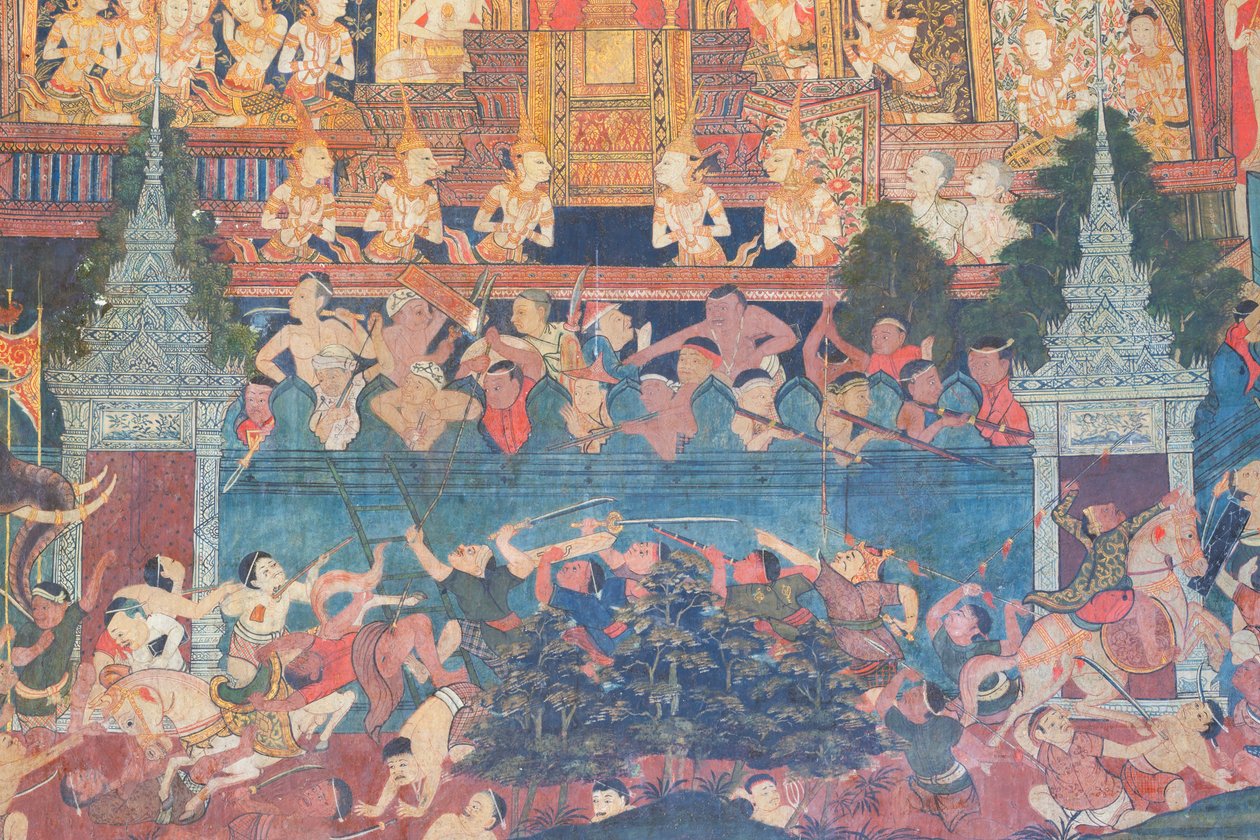 Malowidła ścienne w kaplicy Buddhaisawan, pałac Wang Na autorstwa School Thai