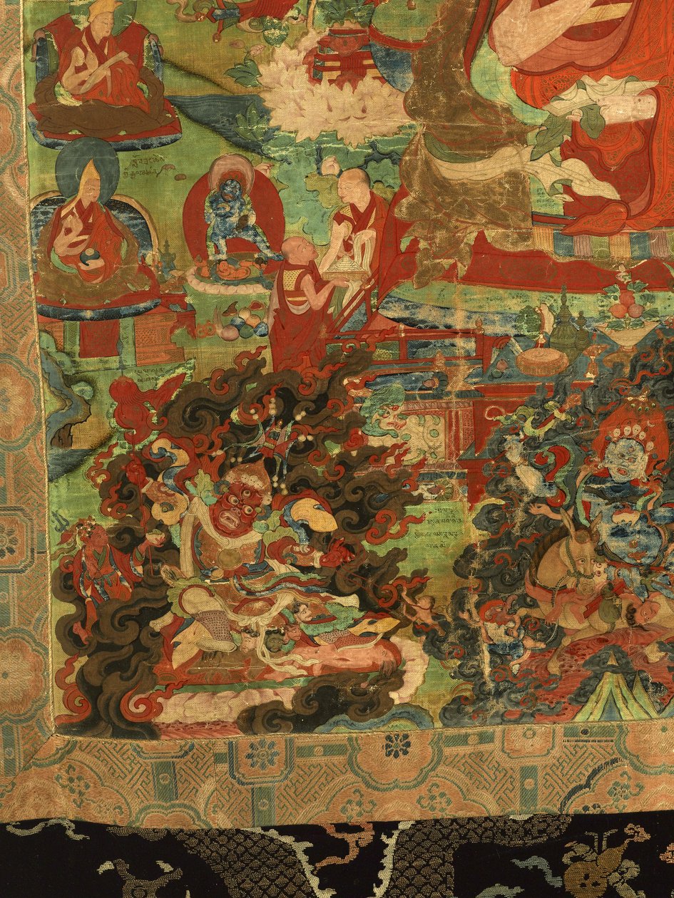 Fragment Trzeciego Panczenlamy Losan Penden Yeshe (gwasz na tkaninie) autorstwa School Tibetan