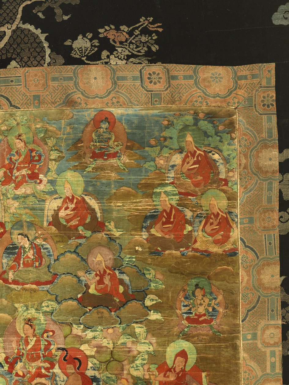 Fragment Trzeciego Panczenlamy Losan Penden Yeshe (gwasz na tkaninie) autorstwa School Tibetan