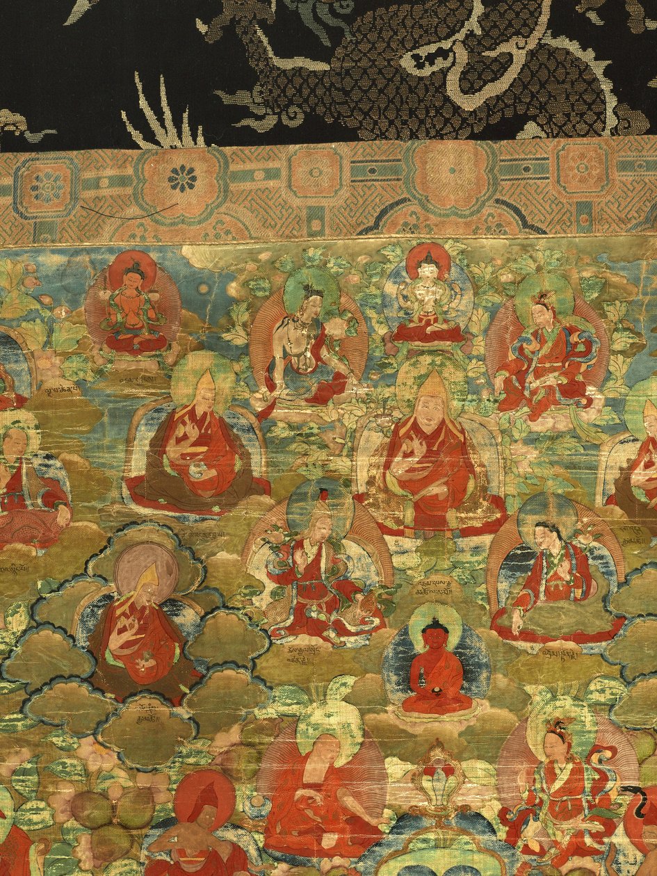 Fragment Trzeciego Panczenlamy Losan Penden Yeshe (gwasz na tkaninie) autorstwa School Tibetan