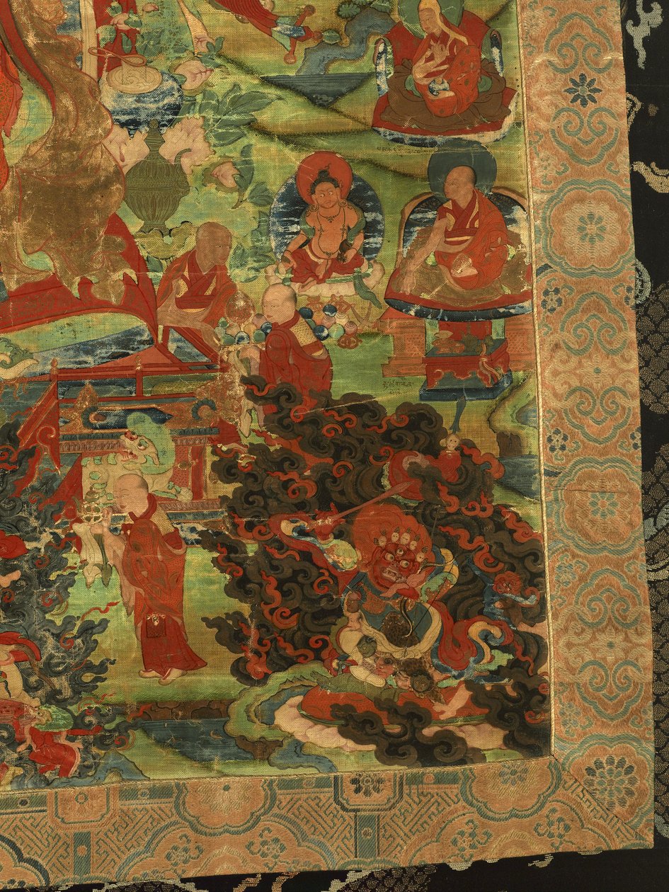Fragment Trzeciego Panczenlamy Losan Penden Yeshe (gwasz na tkaninie) autorstwa School Tibetan