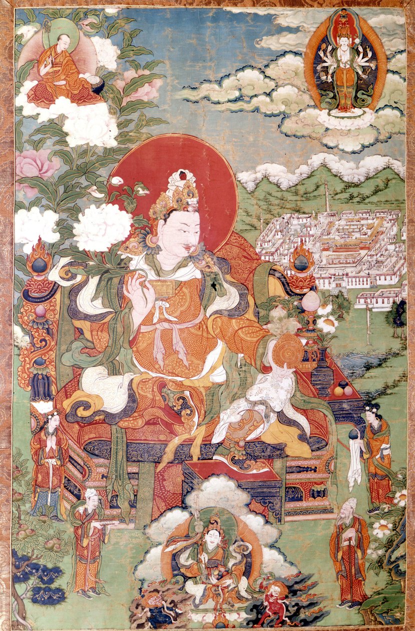 Król Tybetu Sung-Tsen-Gampo z VII wieku. Tybetańska Thai-ka, Muzeum Guimet, Paryż autorstwa School Tibetan