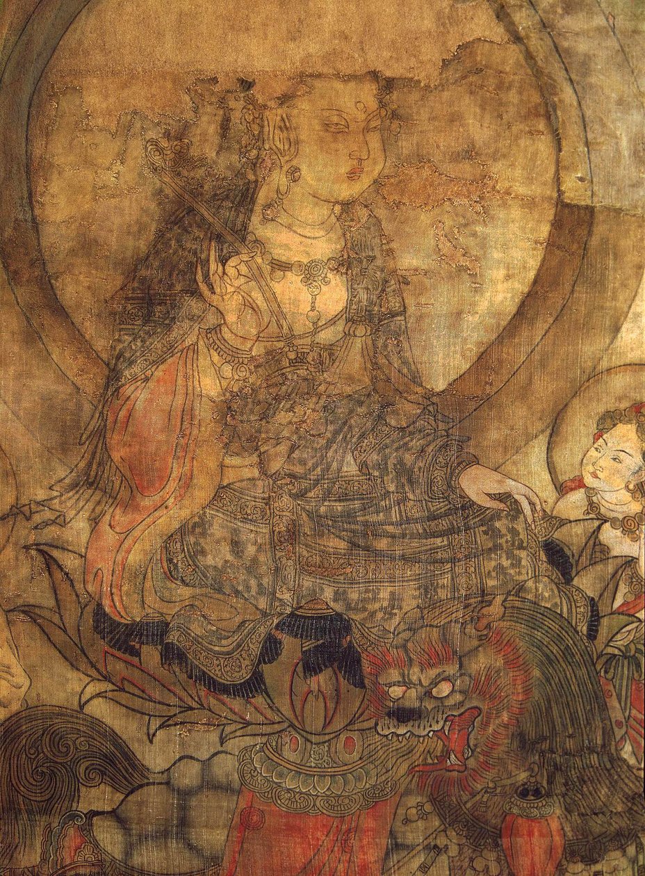 Kultura tybetańska: Mandziuśri (mandziuśri). Tusz na jedwabiu, rozmiar: 96x60 autorstwa School Tibetan