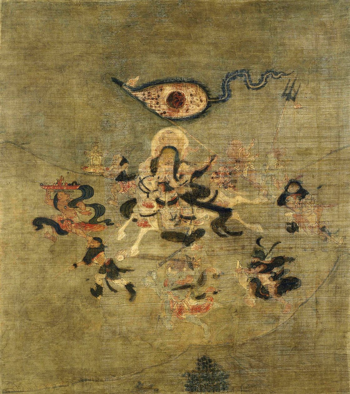 Kultura tybetańska: Vaisravana Bishamonten, Strażnik Północy. Tempera na jedwabiu, rozmiar : 61,5x55 autorstwa School Tibetan