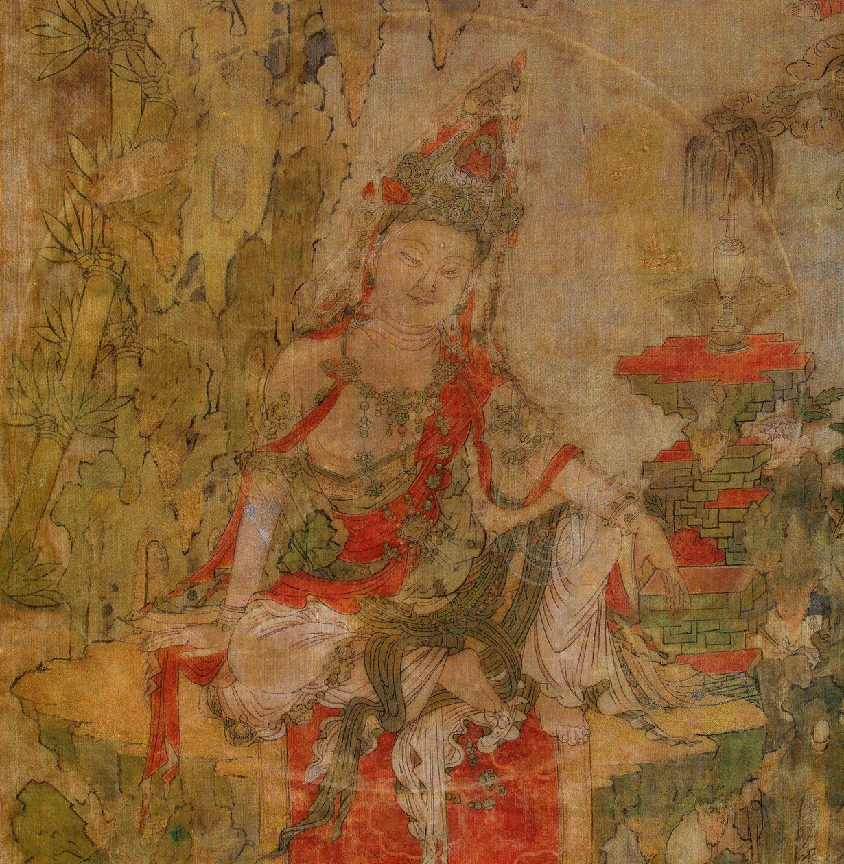 Kultura tybetańska: Woda i Księżyc Kuan-Yin (Guanyin). Tempera na jedwabiu, rozmiar : 101,5x59,5, początek XII w., Pustelnia Państwowa, Sankt Petersburg autorstwa School Tibetan