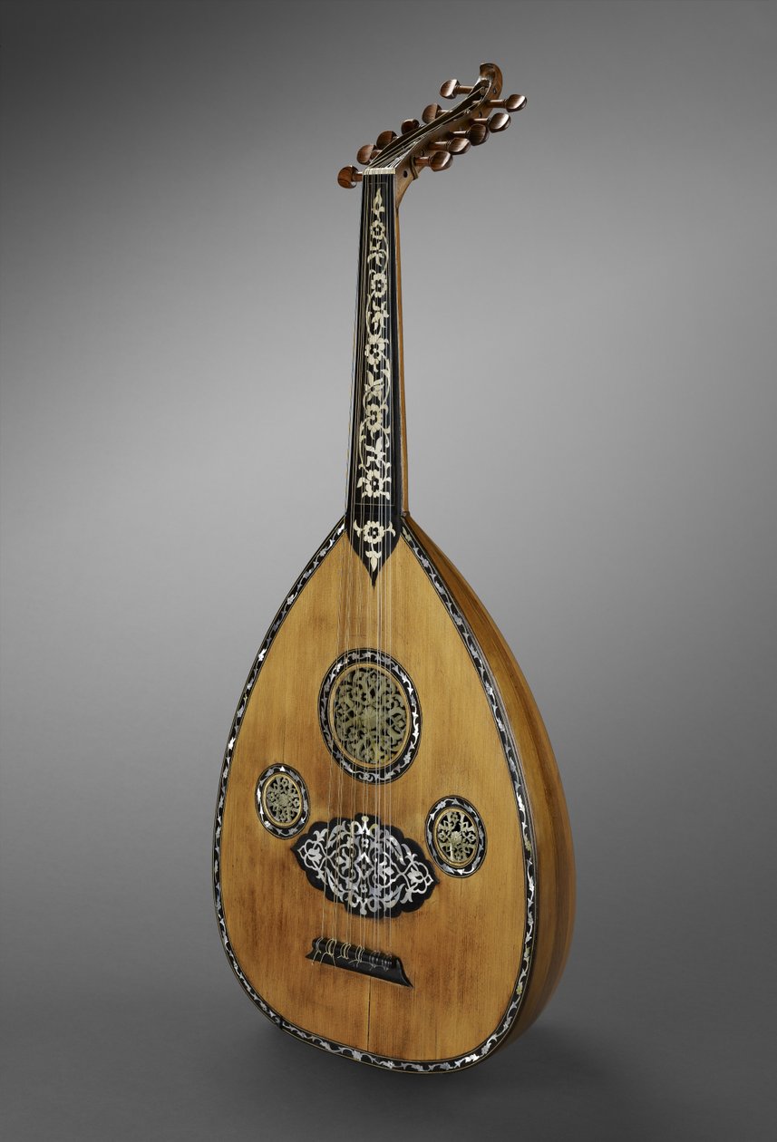 Lutnia, Ottoman, koniec XIX-początek XX wieku (drewno, heban, kość słoniowa i inkrustacja z masy perłowej) autorstwa School Turkish
