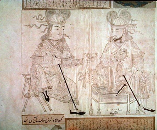 Dwóch mężczyzn w rozmowie, z albumu 2162 (pióro i atrament na papierze) autorstwa School Turkish