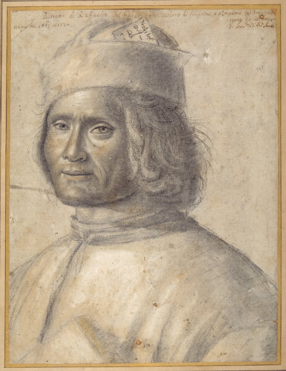 Portret popiersia brodatego mężczyzny w czapce trzymającego książkę przy piersi, koniec XV-początek XVI wieku (czarna kreda z czerwonymi akcentami na papierze) autorstwa School Venetian