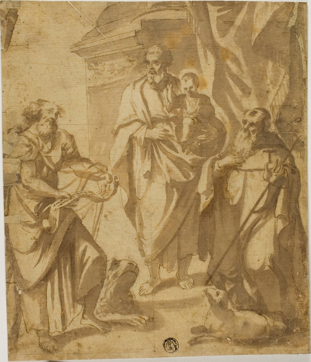 Święty Józef i Dzieciątko Jezus, ze świętymi Markiem i Antonim autorstwa School of Guido Reni