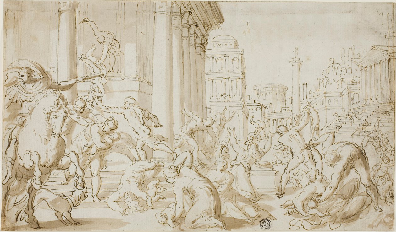 Masakra niewiniątek (recto); Szkice postaci (verso) autorstwa School of Nicolas Poussin