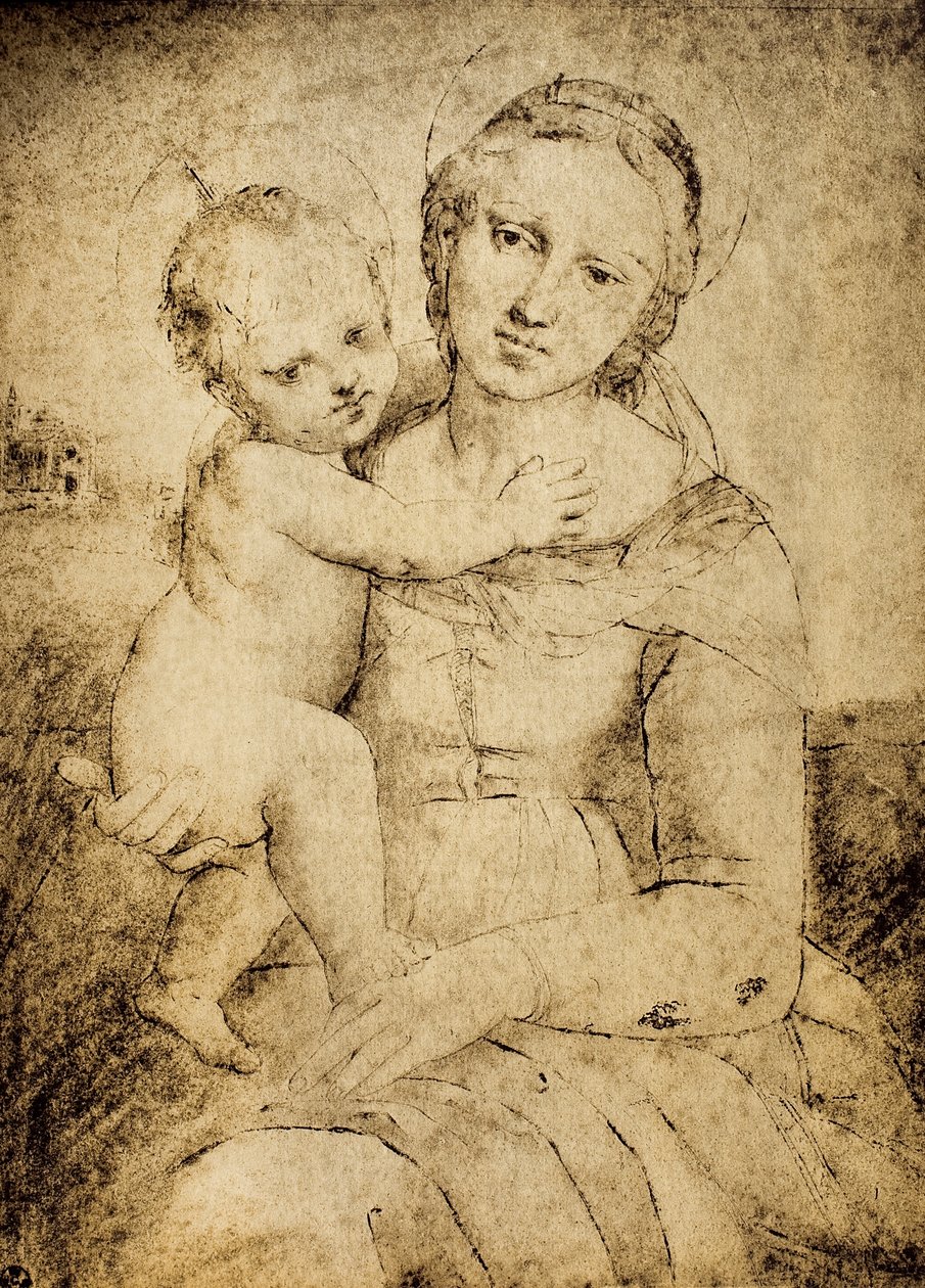 Madonna z Dzieciątkiem, rysunek ze szkoły Rafaela, Gabinet Rysunków i Grafiki, Galeria Uffizi, Florencja autorstwa School of Raphael