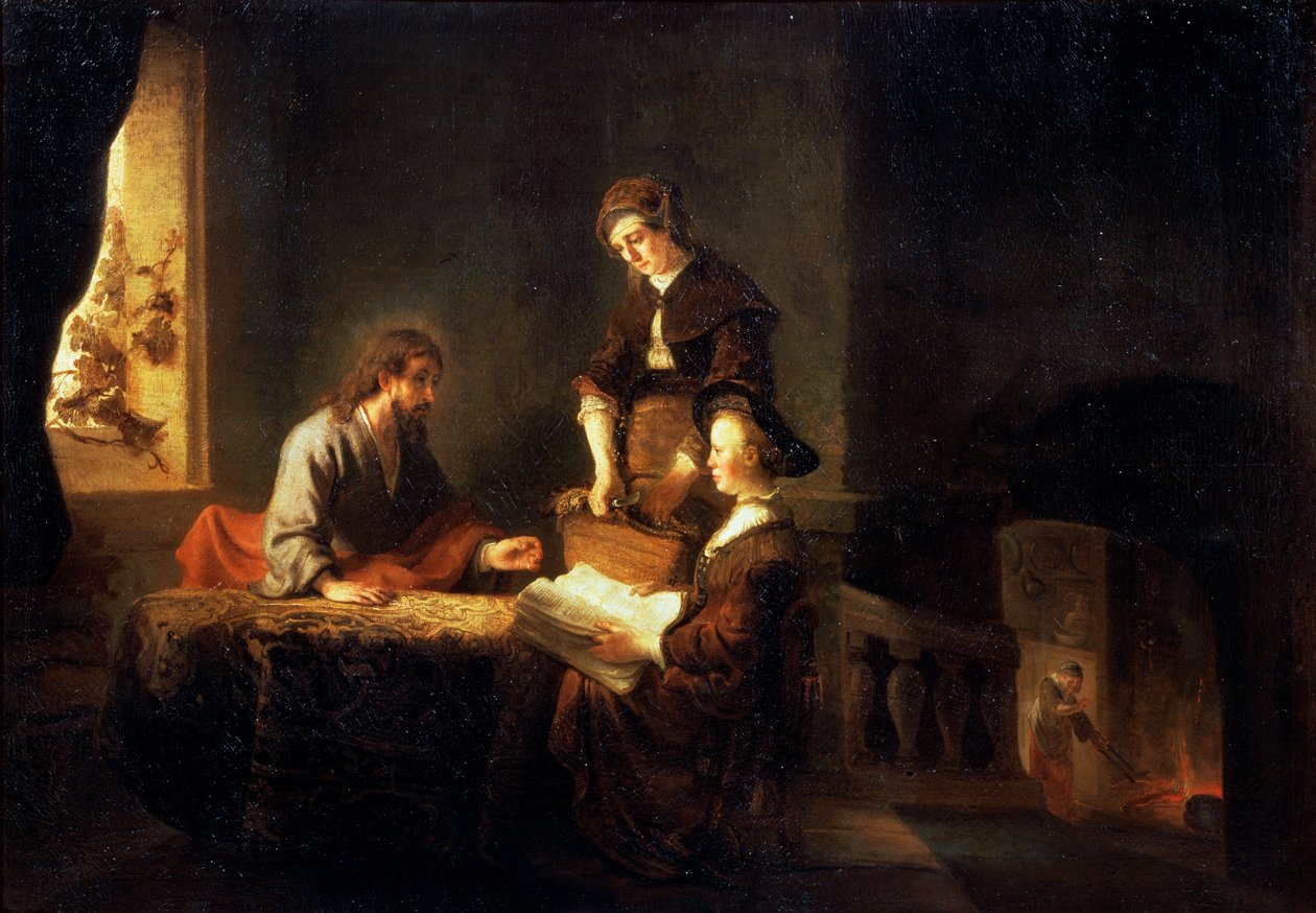 „Chrystus w Domu Marty i Marii”, XVII wiek autorstwa School of Rembrandt van Rijn