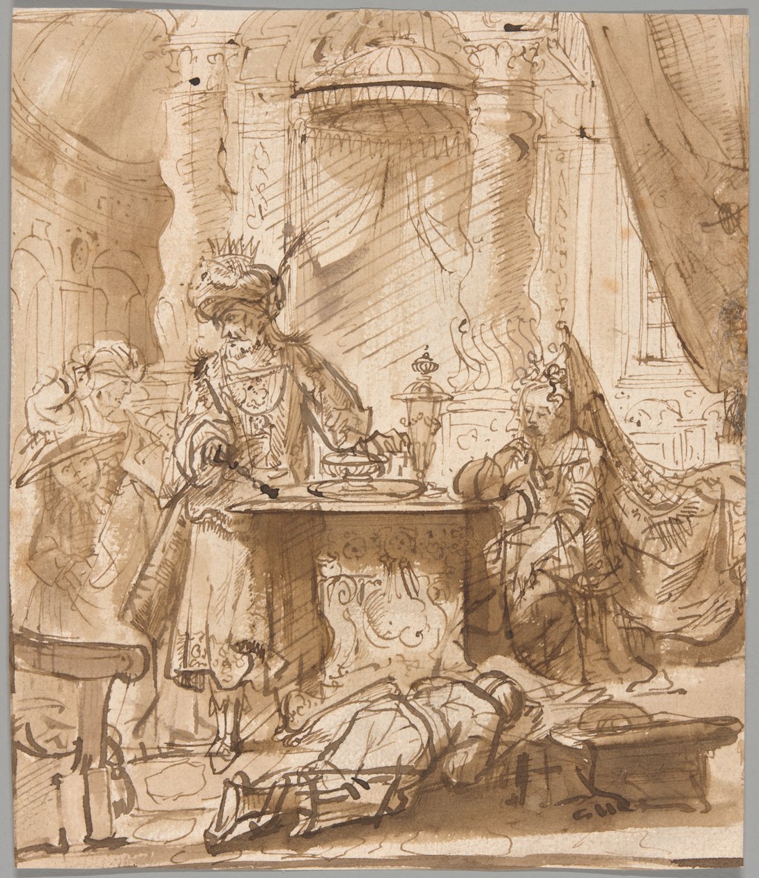Degradacja Hamana przed Aswerusem i Esterą autorstwa School of Rembrandt van Rijn