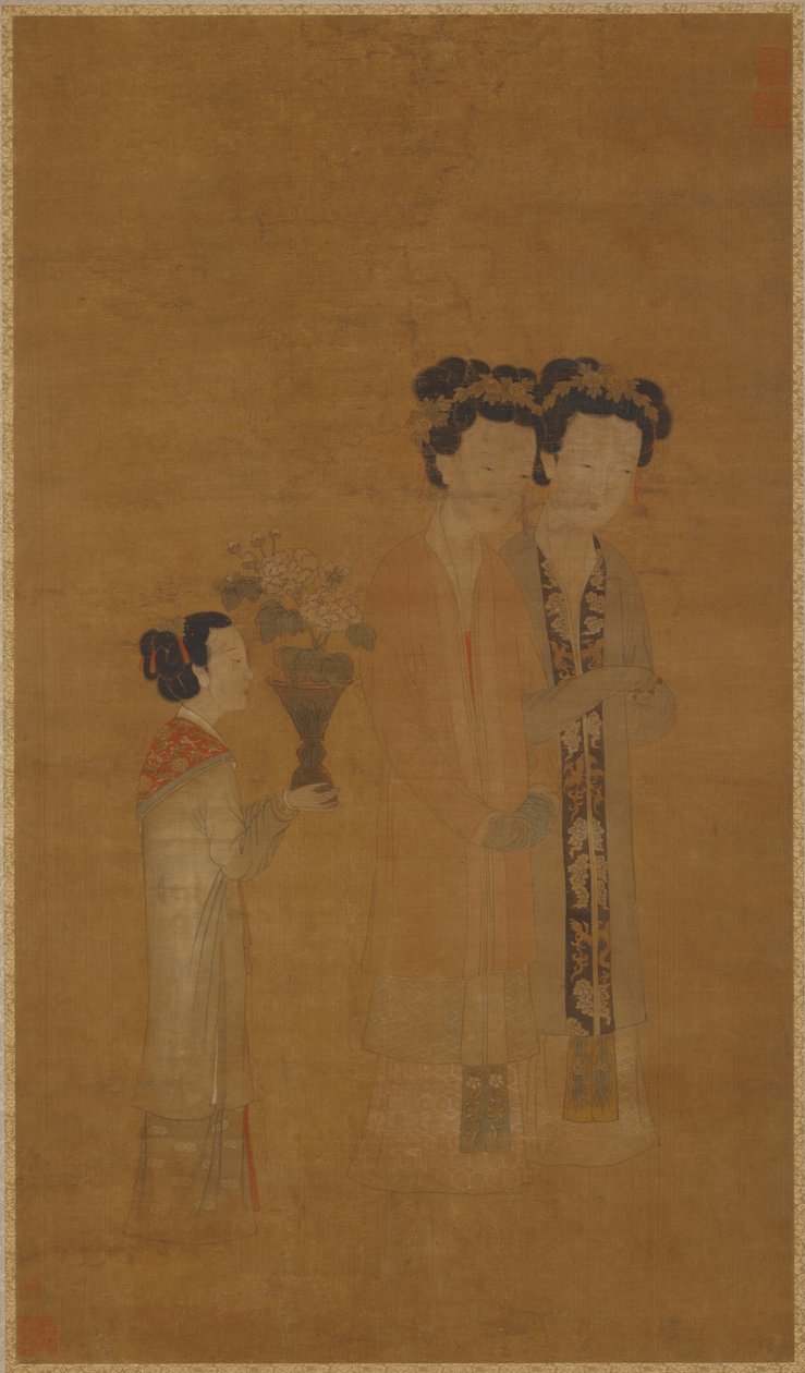 Nadworne damy i asystentka, dynastia Ming, XVI wiek. autorstwa School of Tang Yin