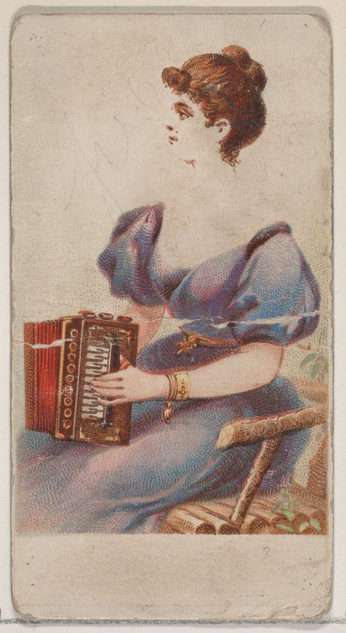Akordeon z serii Musical Instruments N82 do papierosów marki Duke, 1888., 1888. autorstwa Schumacher and Ettlinger