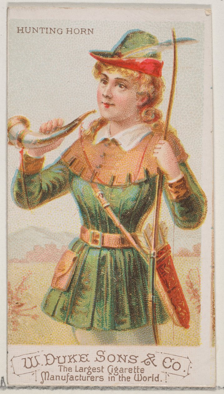 Róg myśliwski z serii Musical Instruments N82 do papierosów marki Duke, 1888., 1888. autorstwa Schumacher and Ettlinger