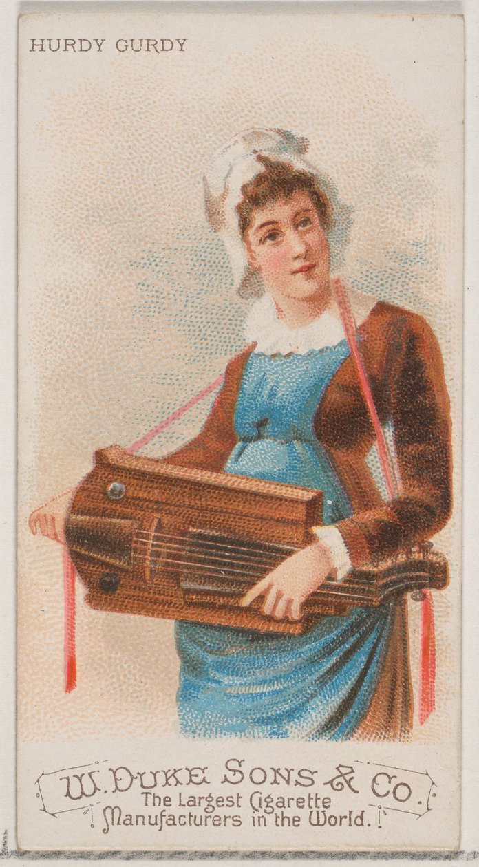 Hurdy Gurdy, z serii Musical Instruments N82 do papierosów marki Duke, 1888., 1888. autorstwa Schumacher and Ettlinger
