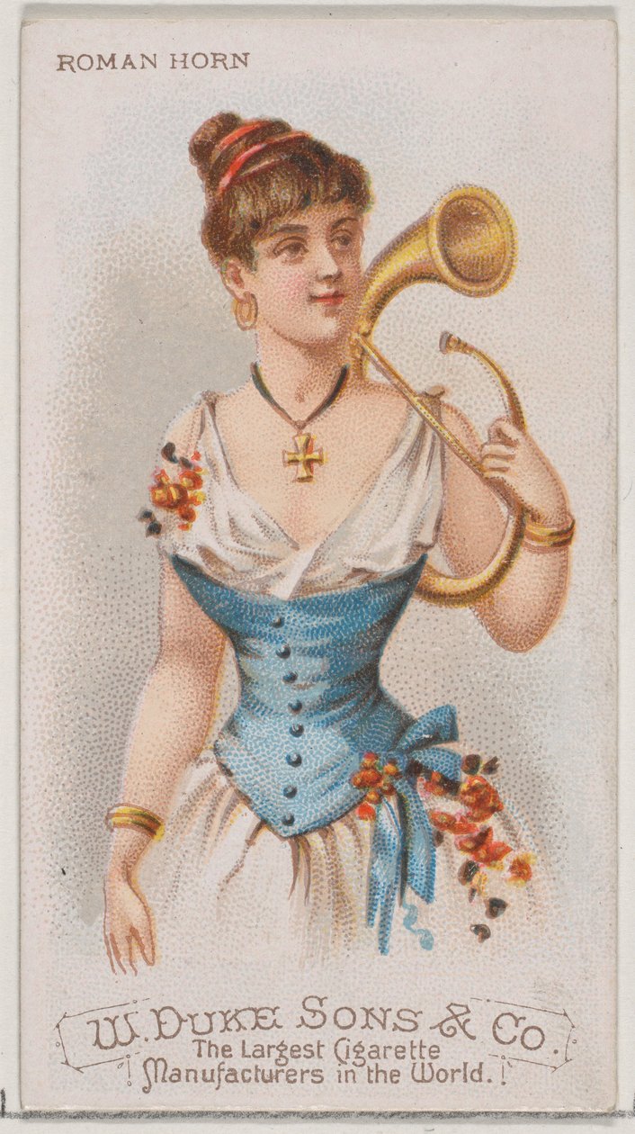 Roman Horn, z serii Musical Instruments N82 do papierosów marki Duke, 1888., 1888. autorstwa Schumacher and Ettlinger