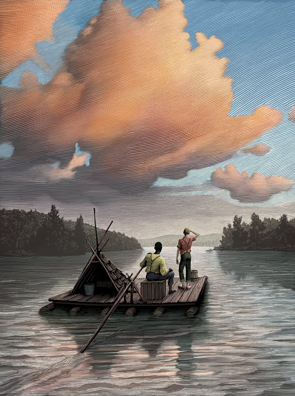 Huckleberry Finn, 2006 (scratchboard, pokolorowany cyfrowo) autorstwa Scott McKowen