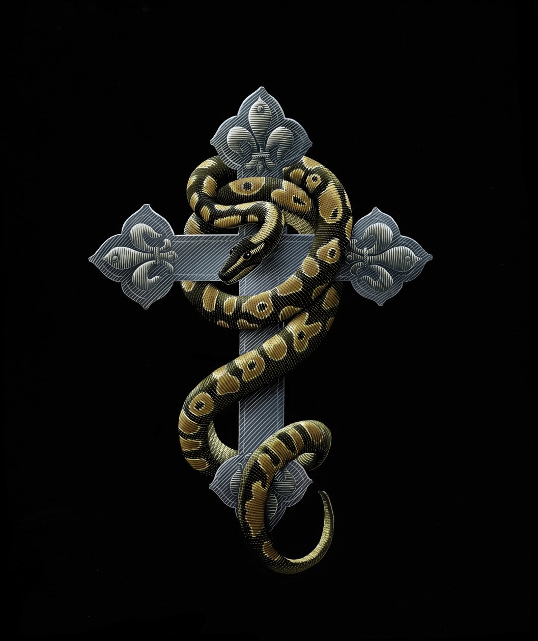 Tartuffe, 2009 (scratchboard, pokolorowany cyfrowo) autorstwa Scott McKowen