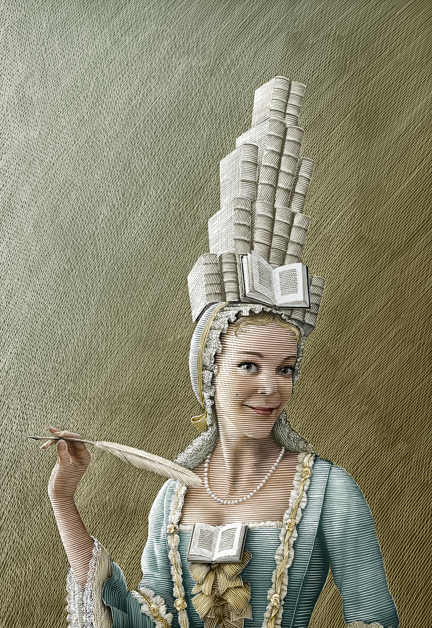 The Learned Ladies, 2014 (scratchboard, pokolorowany cyfrowo) autorstwa Scott McKowen