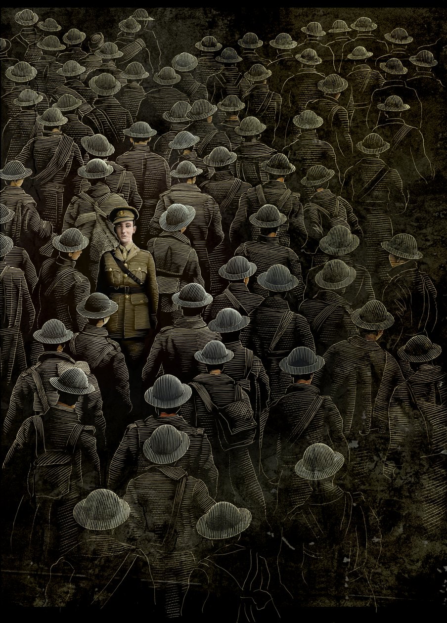 The Wars, 2018 (scratchboard, pokolorowany cyfrowo) autorstwa Scott McKowen
