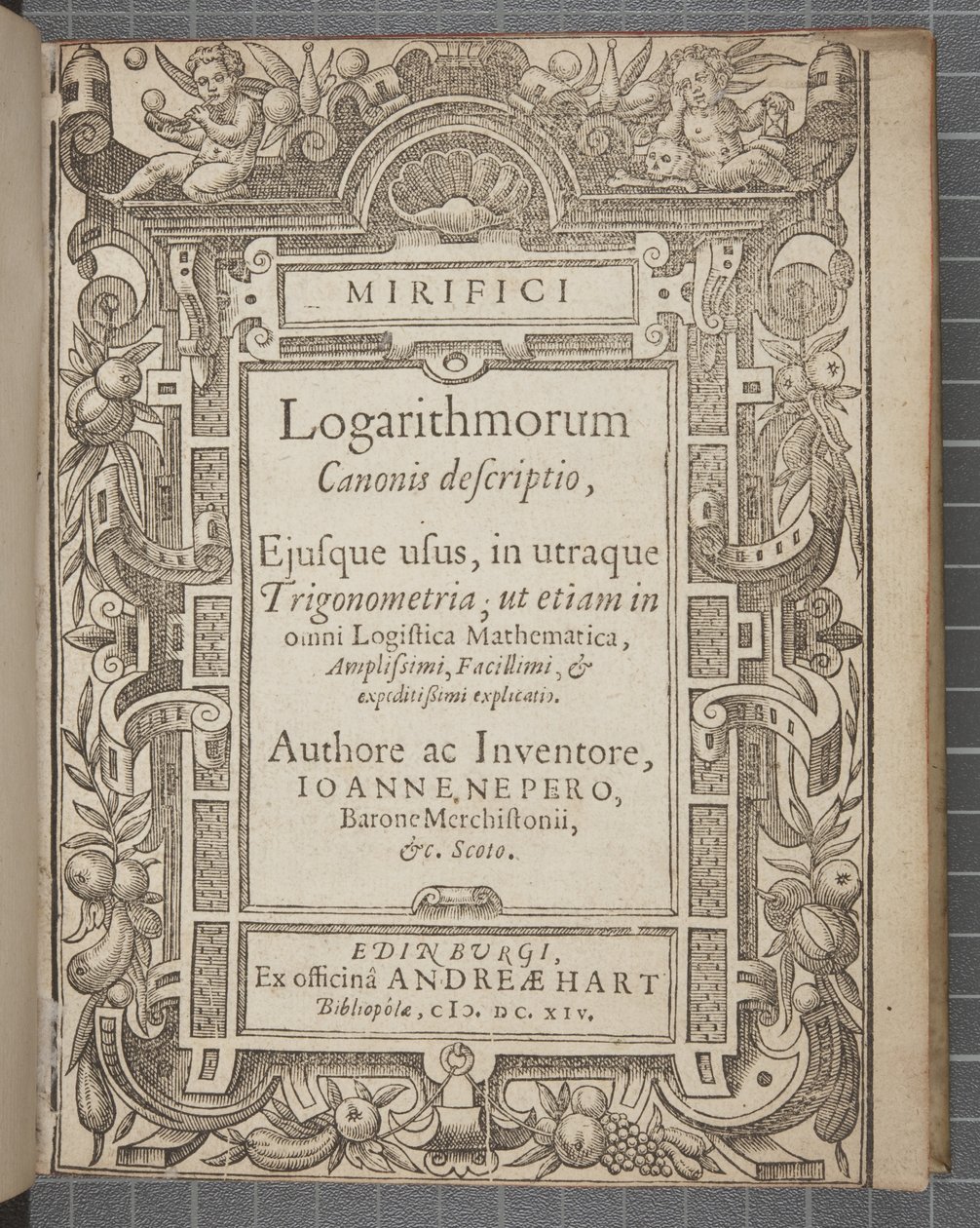 Strona tytułowa Wspaniałego opisu logarytmów kanonicznych autorstwa Johna Napier autorstwa Scottish School