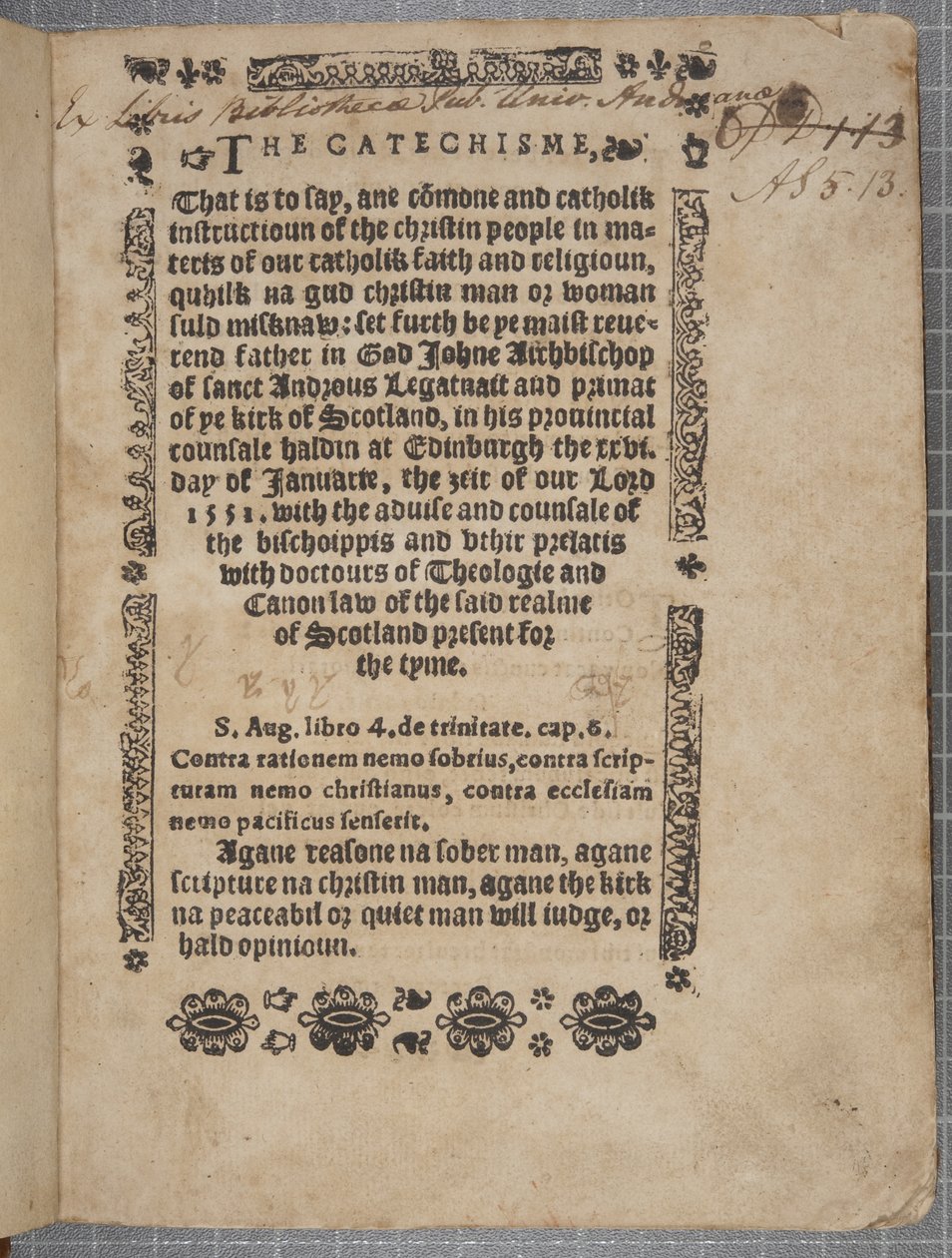Strona tytułowa Katechizmu, 1552 autorstwa Scottish School