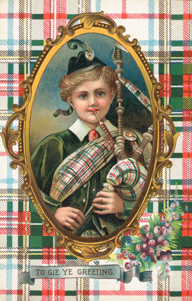 Brytyjska kartka noworoczna (kolorowa litografia) autorstwa Scottish School