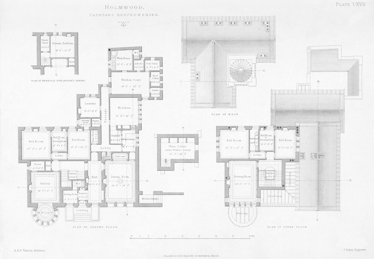Widok zewnętrzny i wewnętrzny Holmwood, Glasgow (grawerowanie) autorstwa Scottish School