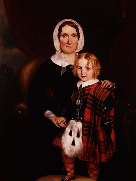 Portret szkockiej kobiety z małym synem w stroju góralskim, ok. 1860 (olej na płótnie) autorstwa Scottish School