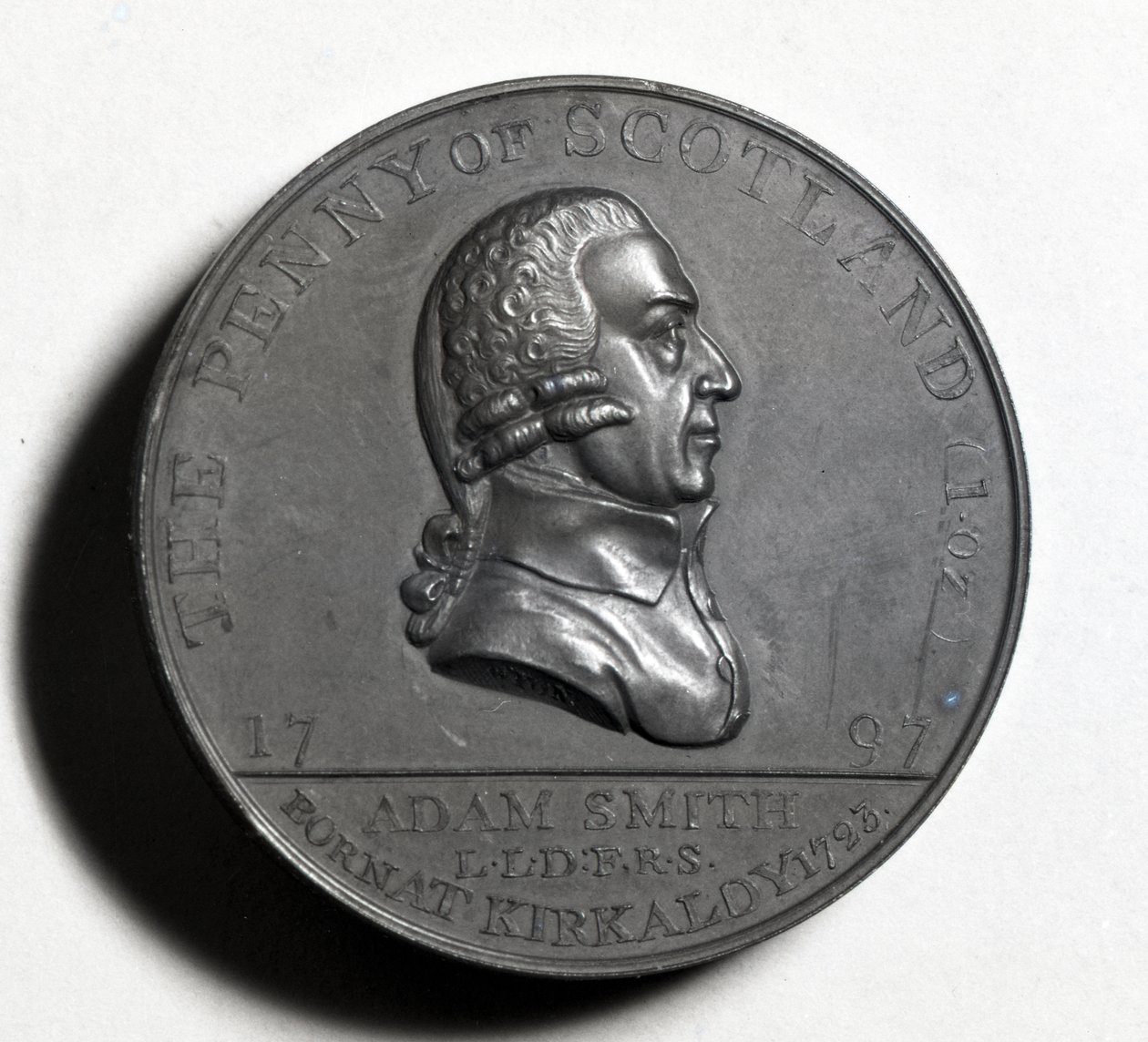 Szkocka Penny upamiętniająca Adama Smitha (awers), 1797 (miedź) (rewers patrz XJF448270) autorstwa Scottish School
