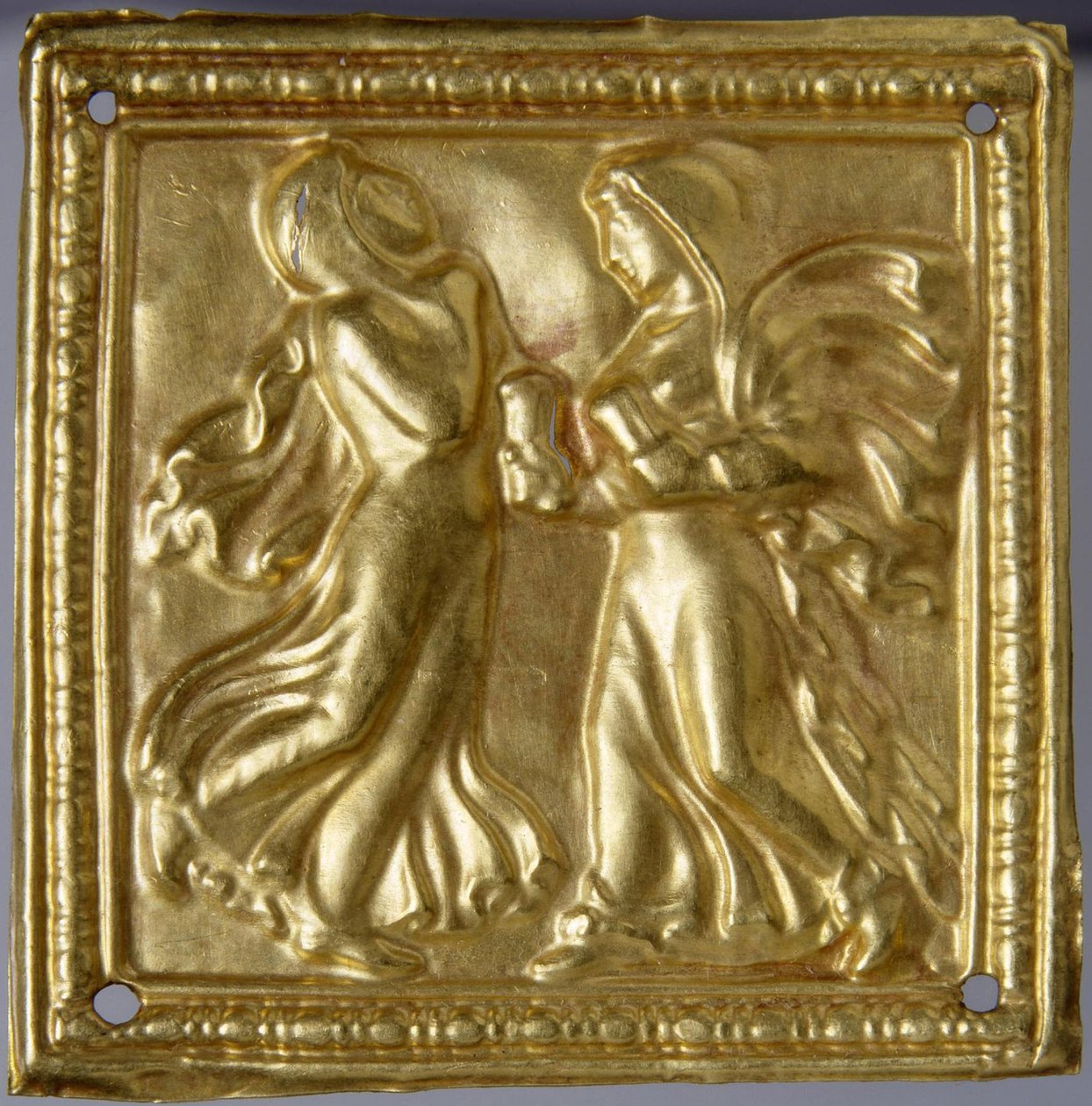 Art des steppes - Sztuka Scytów: Kwadratowa tablica z tancerzami. Złoto, rozmiar: H 4,7, IV wpne, Państwowy Ermitaż, St. Petersburg autorstwa Scythian