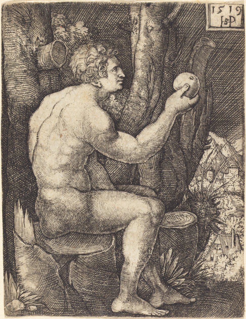 Adam siedzący autorstwa Sebald Beham