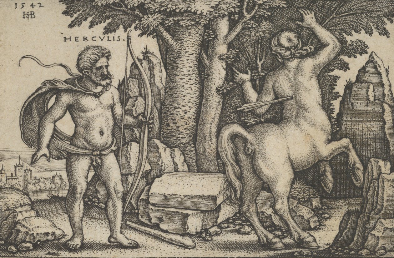 Herkules zabija Nessusa, z „Prace Herkulesa”, 1542. autorstwa Sebald Beham