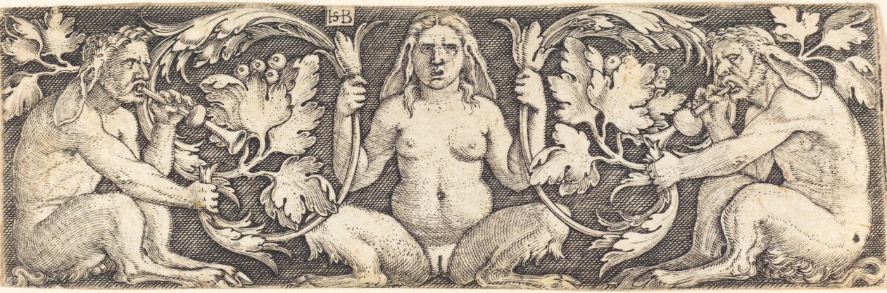 Ornament z trzema satyrami autorstwa Sebald Beham