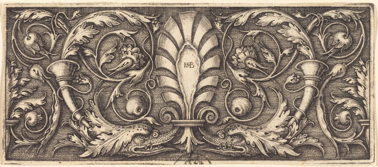 Ornament z dwoma groteskowymi delfinami autorstwa Sebald Beham