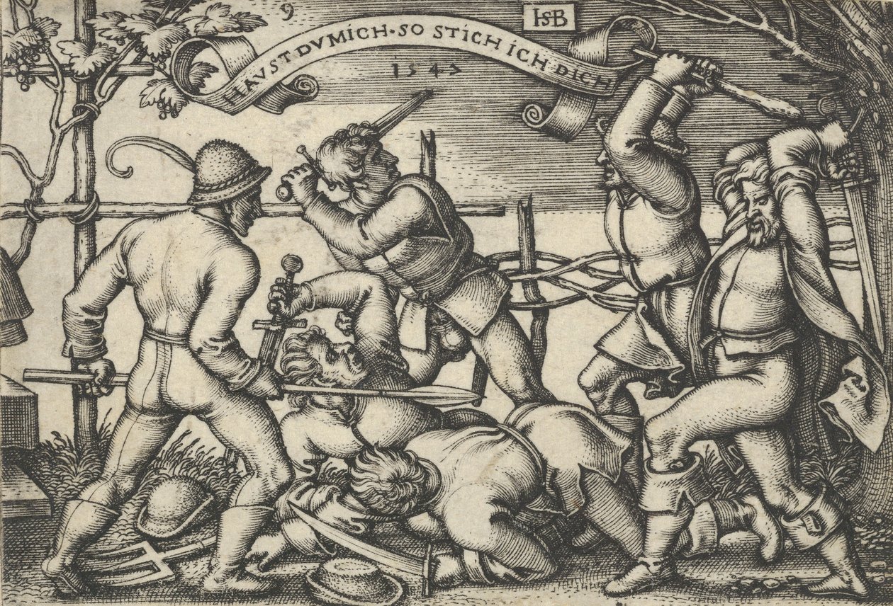 Bójka chłopska, z Uczty chłopskiej lub dwunastu miesięcy, 1547. autorstwa Sebald Beham