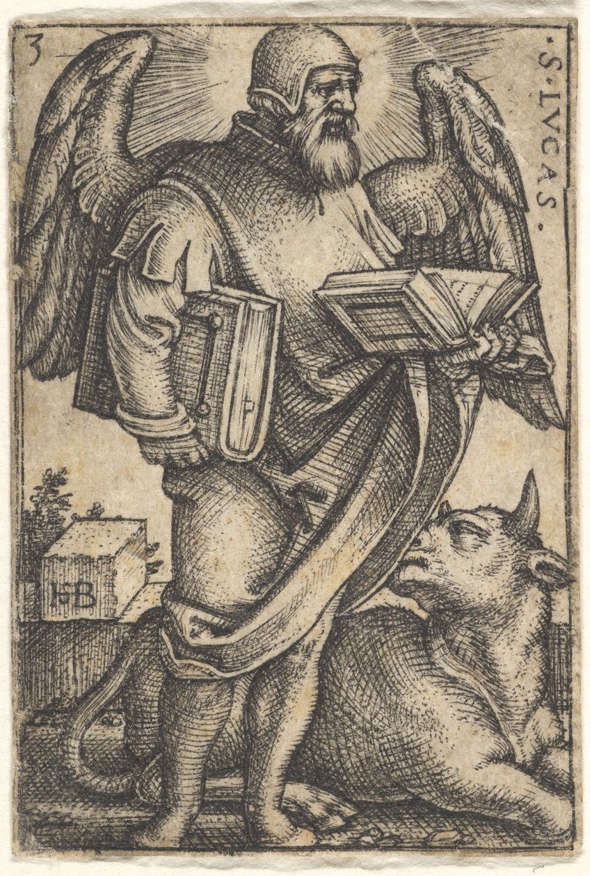 Ilustracja 3: Św. Łukasz z głową zwróconą profilowo w prawo, z księgą w każdej ręce, b..., 1541. autorstwa Sebald Beham