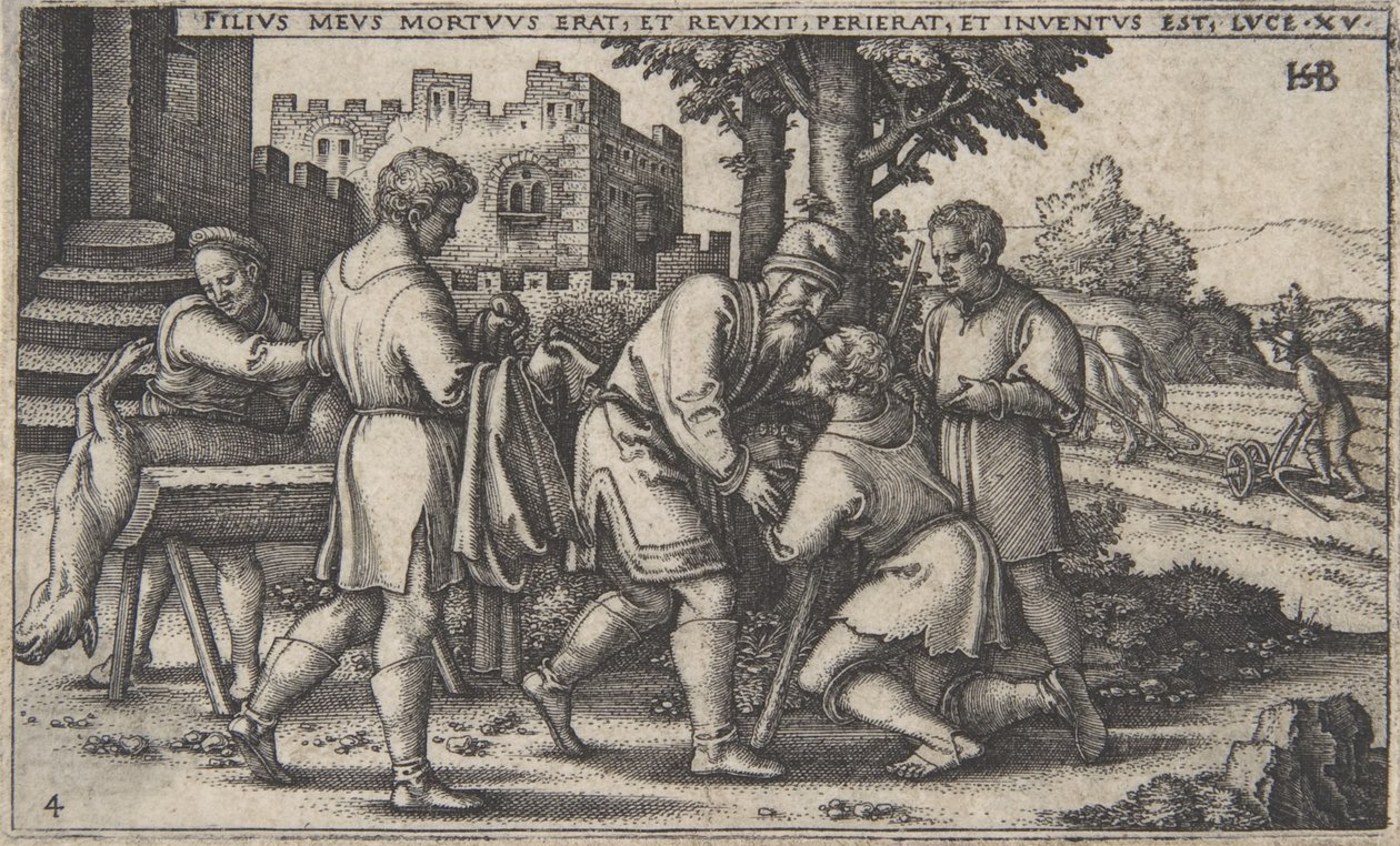 Powrót syna marnotrawnego, z Historii syna marnotrawnego, ca. 1540., autorstwa Sebald Beham